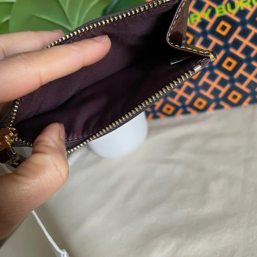 NWT , Tory Burch Britten smooth zip card case Card Holder tempranillo co… - Picture 6 of 10